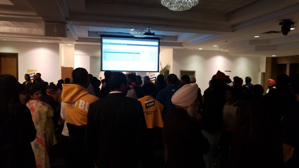 HeckAheck's tweet photo. Now I'm over at Gurpartap Singh Toor's party, just nextdoor to Patrick Brown's and Harkirat Singh. Busy...waiting. #bramptonvotes https://t.co/MLKmqS2VUj