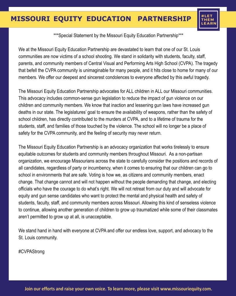 Our official statement from MO Equity EducationPartnership.  @EquityMissouri.