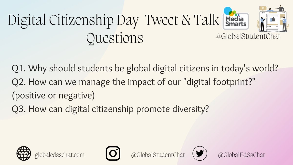 Jennifer Casa-Todd (@jcasatodd) on Twitter photo Are you ready for our #DigitalCitizenship Day LIVE panel discussion TOMORROW at 1 pm EST in collaboration with <a href="/MediaSmarts/">MediaSmarts</a>
Find the details here and join in the conversation here:
globaledsschat.com/2022/10/01/glo… Are you ready for our #DigitalCitizenship Day LIVE panel discussion TOMORROW at 1 pm EST in collaboration with <a href="/MediaSmarts/">MediaSmarts</a>
Find the details here and join in the conversation here:
globaledsschat.com/2022/10/01/glo…
