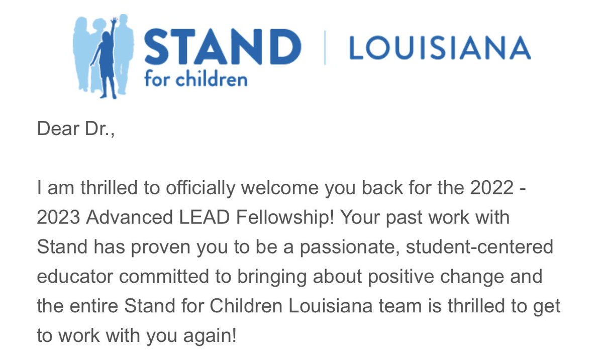 21stDigitalEd's tweet photo. I am so excited to share about the opportunity of being selected for ADVANCED LEAD FELLOWSHIP through #standforchildren. It is truly an honor and a privilege to serve as an advocate for education in the state of Louisiana. πππ #LaGrangehigh #LACUE #reachuniversity https://t.co/lfdxbykOmU