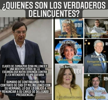 la alcadesa de <a href="/MuniColina/">Municipalidad Colina</a> Isabel Margarita Valenzuela Ahumada de la <a href="/udipopular/">UDI</a> desviando fondos hacia el club deportivo Colina SA. donde ella es dueña.
una mas a la lista