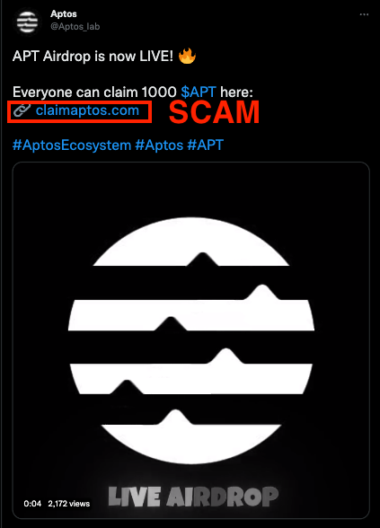 PeckShieldAlert's tweet photo. #PeckShieldAlert Aptos impersonators ramp up fake $APT Airdrop. 
Both @Aptos_Iab and @AptosLabs_L1 are forged Twitter accounts.
claimaptos[.]com and airdrop[.]aptosfoundation[.]fi are phishing sites. 
Do *NOT* give permission for 0x9...d106 to access your crypto assets https://t.co/wZd4ACDvt1