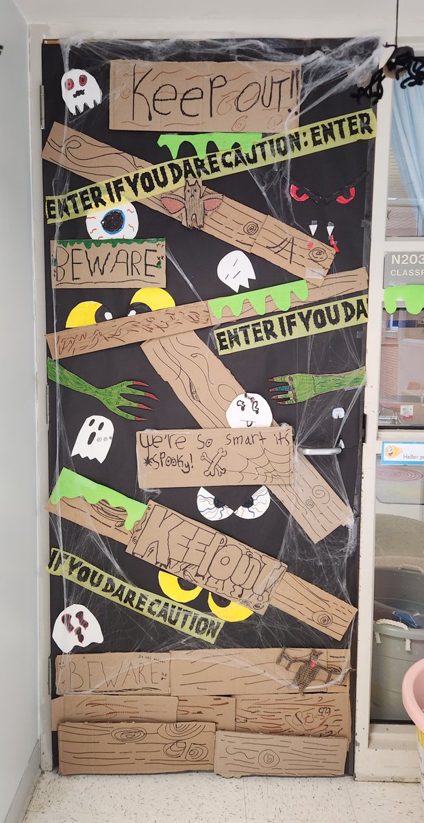 Students did a great job designing and decorating for the door contest! Recycled materials and old Halloween decorations make for a SpOoKy door! Enter if you dare👻 #wiltonwayct #wpscmsocial