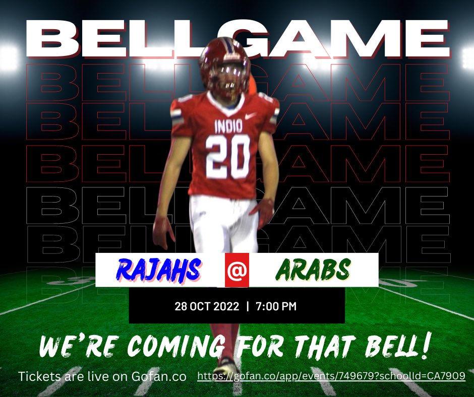 See you there!! 🔔❤️💙🔔❤️💙🔔#rajahsriseasone #grind #wewantthebell #teamonamission @IHSRajahs @IndioHS_Sports @CoachZer0 @DesertSunSports @BlakeArthur24 @BaileyKESQ @shad_powers