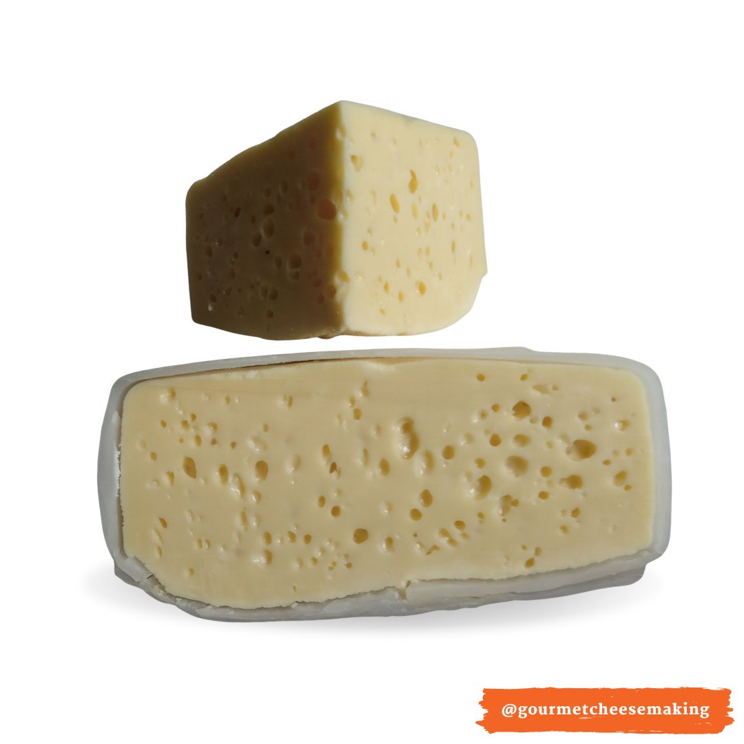 GrahamRedhead's tweet image. John R makes a lot of very nice cheese. Here is his first attempt at Jarlsberg, and he is more than a little happy.  A very lovely elastic texture and a sweet, nutty flavor. Well done, John! 👏👏

#cheesemaking #madeinaustralia #cheesemakingprocess