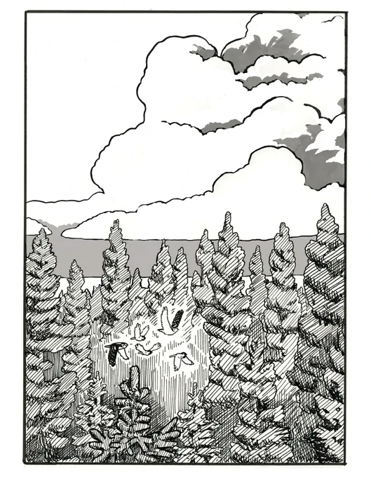 [24/31] - The 1st panel here is an edit of the last panel from 23. I don't normally change comics once I've posted them but in this case many people were interpreting there being smoke where I intended clouds. I thought this might lead to some confusion if I didn't fix it. 