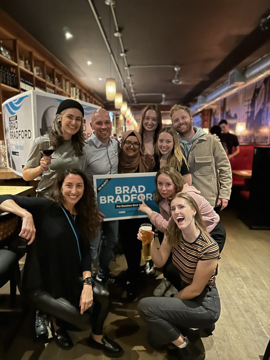 BradMBradford's tweet photo. Thank you, #BEY, for believing in me, and Believing in the East. 

Let’s keep building on the progress we’ve made together. Here’s to four more years 🙌#TOpoli #TOVotes22 https://t.co/FLUhLYR1Wp