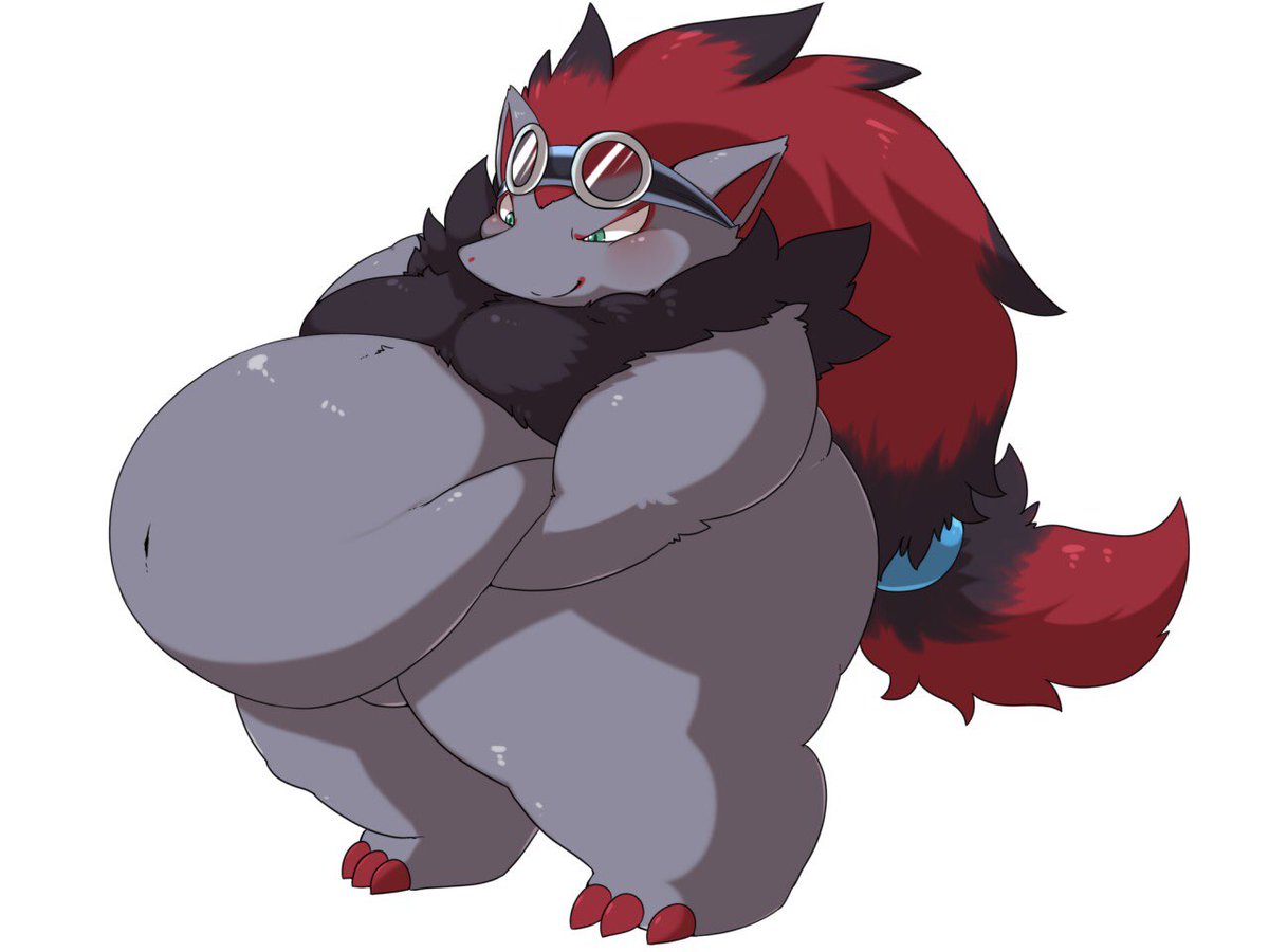 Drawing made by @yosioka_san, sometimes you can’t help feeling curious about lifting all that belly.  One things for sure this zoroark seems to enjoy his fat figure~