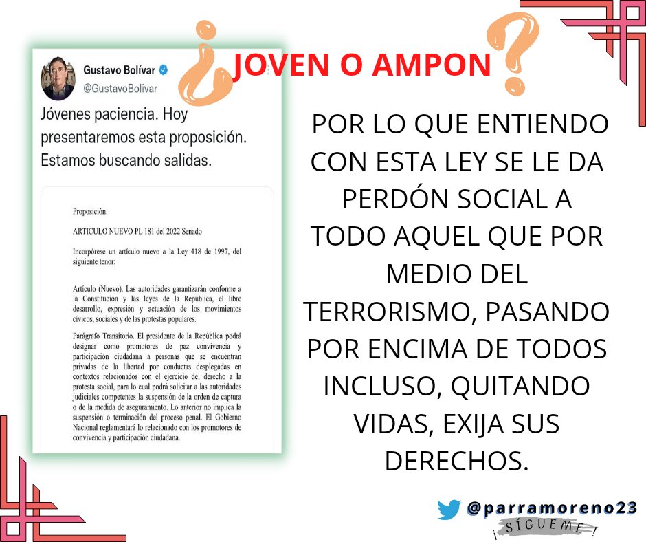 parramoreno23's tweet photo. @GustavoBolivar @_ViViAnA_2022 @JenniferGallonM @JuliaCorreaNutt @CoronelLeary @diliarlozano @JessicaN_86 @cframirezg @anticacasfull @Sandra792868571 @Ross0379 @JuampaSantos @machedonia @Soyladelosmemes @PaolaGi76390439 @GFuerzaGuerrera @Margaritamrd_ @Lujim1974 @Juan_totales #Marcha29Oct https://t.co/IqsTLbIy7j