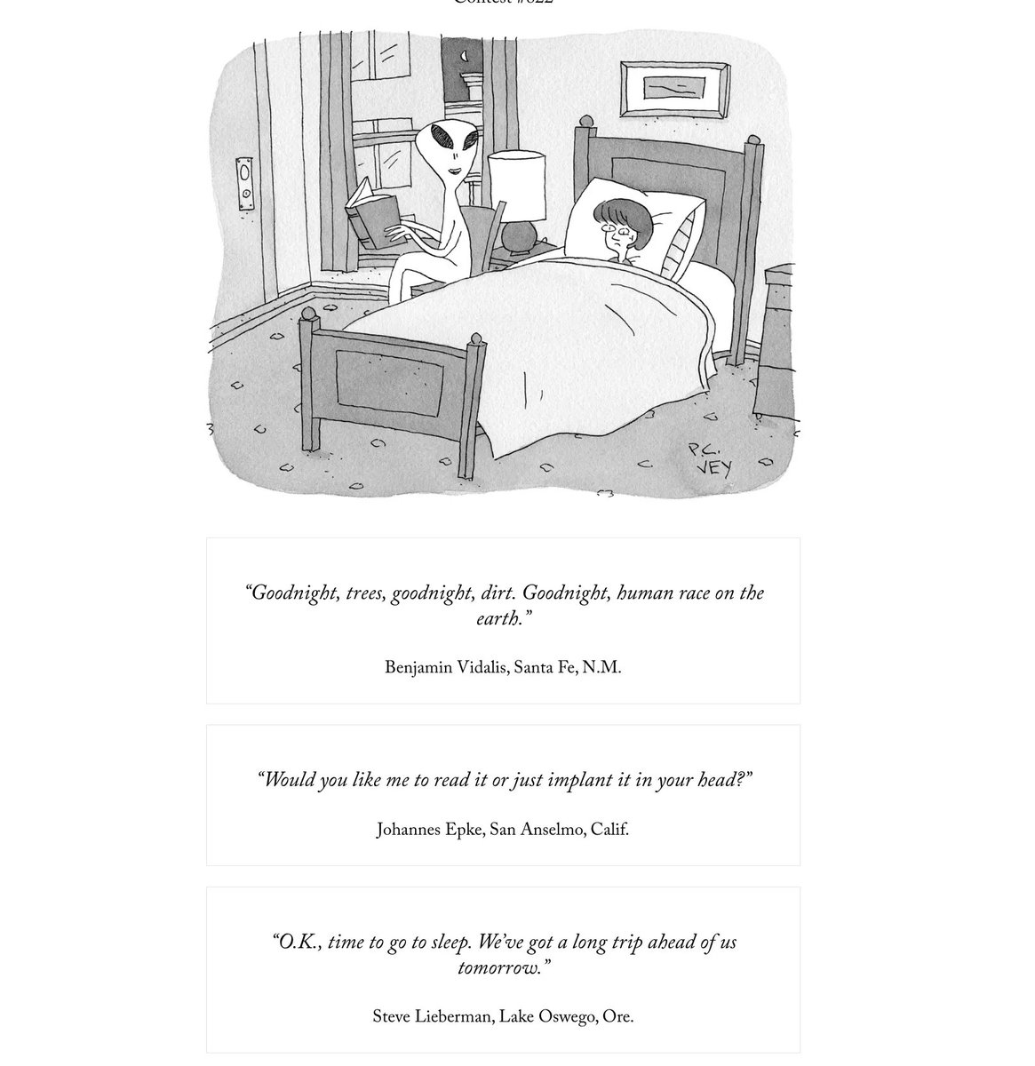 doc_nad's tweet photo. I voted just before bed.
My Entry in The New Yorker Cartoon Caption Contest #822 https://t.co/5Mk4ArJJ4l #PCVey #Alien #BedTimeStory #TheNewYorker #Cartoon #CaptionContest https://t.co/bM2q9Bd3r8