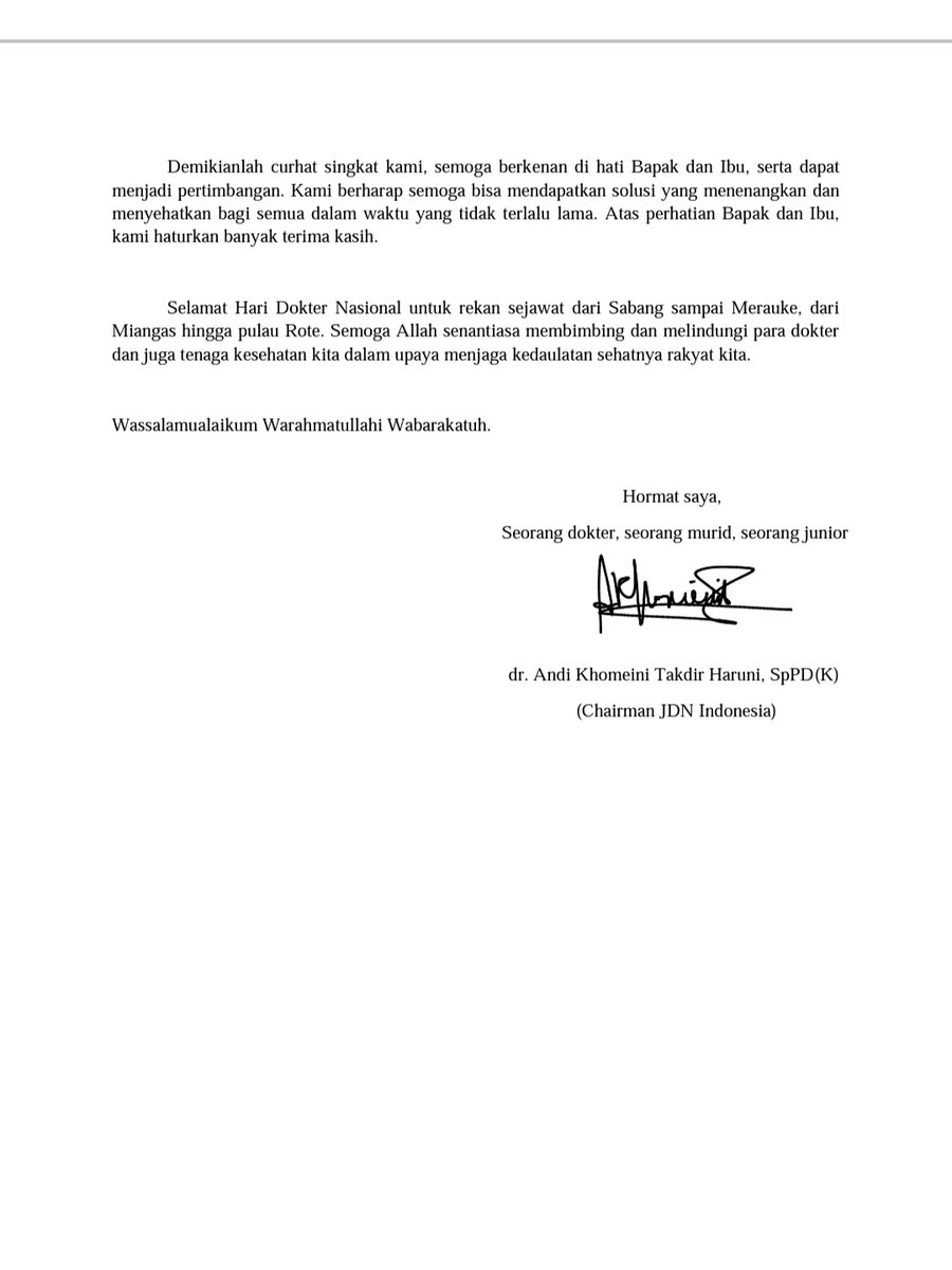 Ijin berkirim surat curhat kepada Bapak <a href="/BudiGSadikin/">Budi G. Sadikin</a>, Ibu Sri Mulyani &amp; Mas Menteri <a href="/nadiemmakarim/">Nadiem Anwar Makarim</a>.

Suratnya baru rampung hampir tengah malam. Sepulang dari RS &amp; urusan pasien.

Semoga Bapak &amp; Ibu berkenan. Solusi yang hadir untuk 3 permasalahan tersebut akan baik untuk semua.