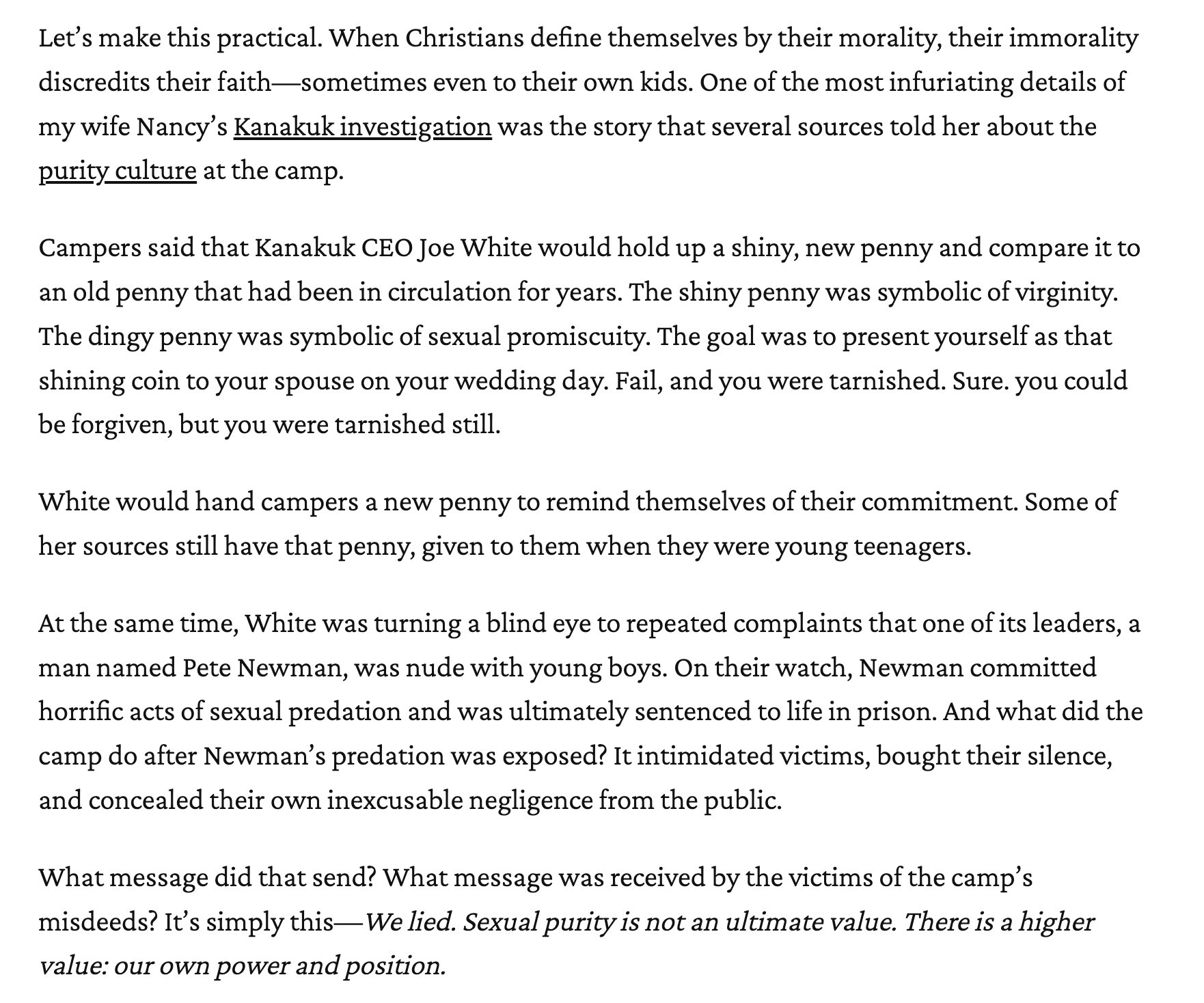 Nancy French on X: This from @DavidAFrench about @Kanakuk is powerful. The  camp's unspoken message after covering up abuse? 'We lied. Sexual purity is  not an ultimate value. There is a higher