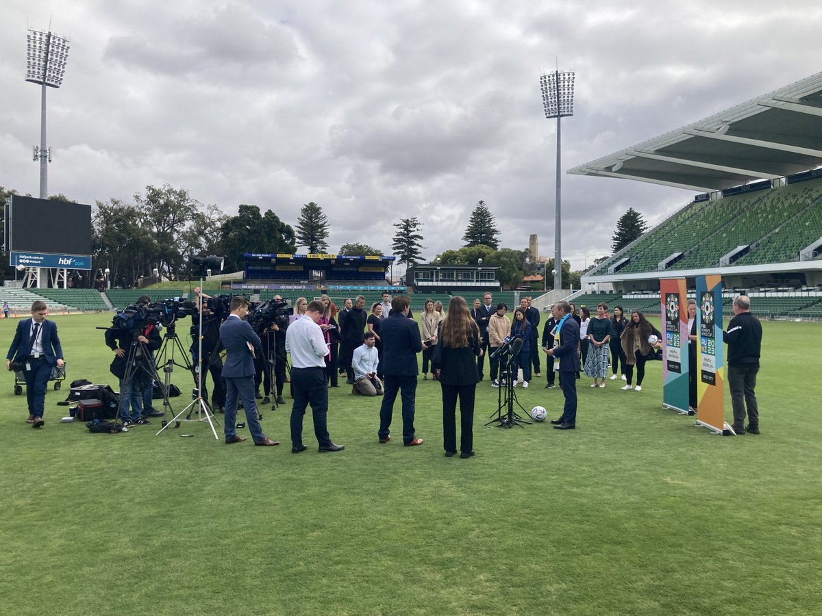 Great turnout at Perth Rectangular Stadium as delegates from Denmark and People's Republic of China look at the venue for their <a href="/FIFAWWC/">FIFA Women's World Cup</a> matches in WA.

<a href="/FootballWest/">Football West</a> CEO Jamie Harnwell with Denmark head coach Lars Sondergaard, left, and his Chinese opposite number Shui Qinxia.