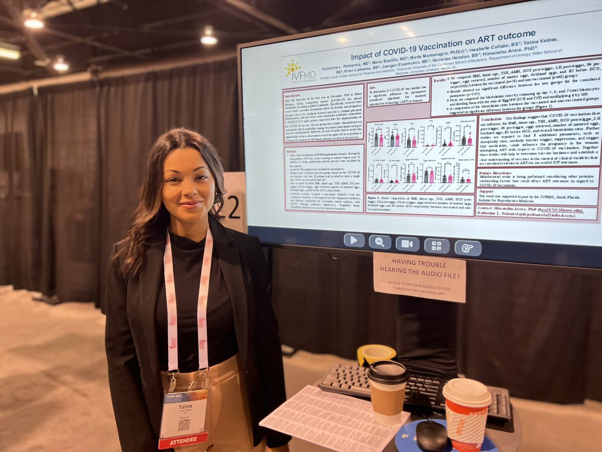 So excited to present at ASRM Conference for the first time! 

With our research on the “Impact of COVID-19 Vaccination on ART Outcome”, we hope to decrease vaccine hesitancy in the population of women planning to or undergoing ART. 

@aroimpact 
@ReprodMed 

#ASRM2022