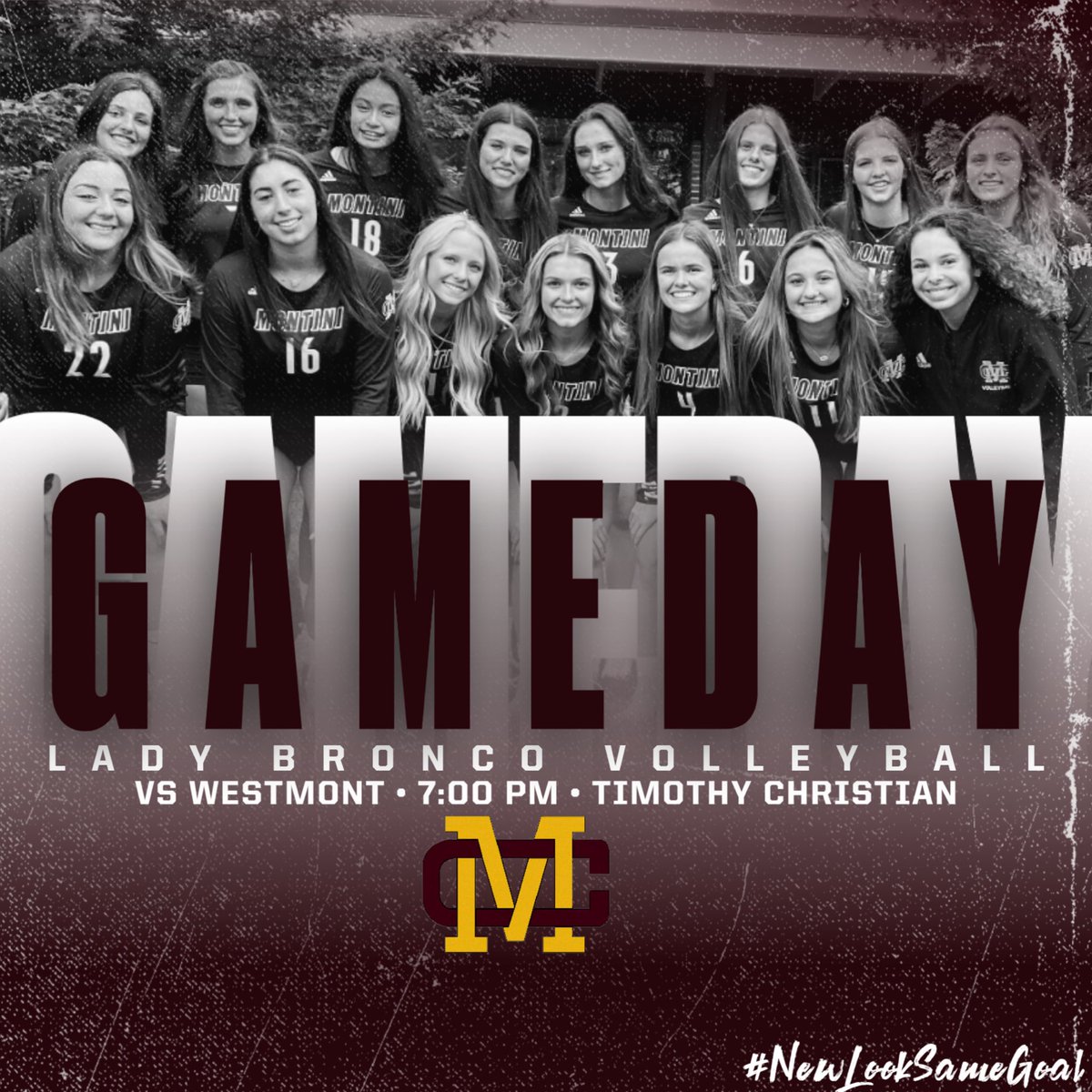 MontiniVB's tweet photo. 🚨ATTENTION 🚨 come out and support your Lady Broncos as they take on Westmont in the regional semifinals tomorrow @ 7 pm. The ladies will play at Timothy Christian HS. Be there, be loud, and come support!! #newlooksamegoal #montinivb #oneteamonefamily 💛🐎 https://t.co/Je301ePjkU