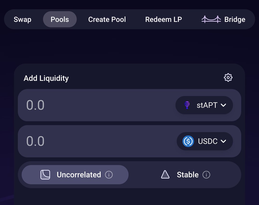$stAPT liquidity pools are live on Liquidswap via <a href="/PontemNetwork/">Pontem Labs</a> 🔥

Now you can:

💧 Swap stAPT

💧 LP stAPT-$APT

💧 LP stAPT-$USDC (with <a href="/LayerZero_Labs/">LayerZero Labs</a> USDC)

And very soon you can stake your stAPT LP tokens for *Premining Rewards* 💰

Details below 👇 🧵