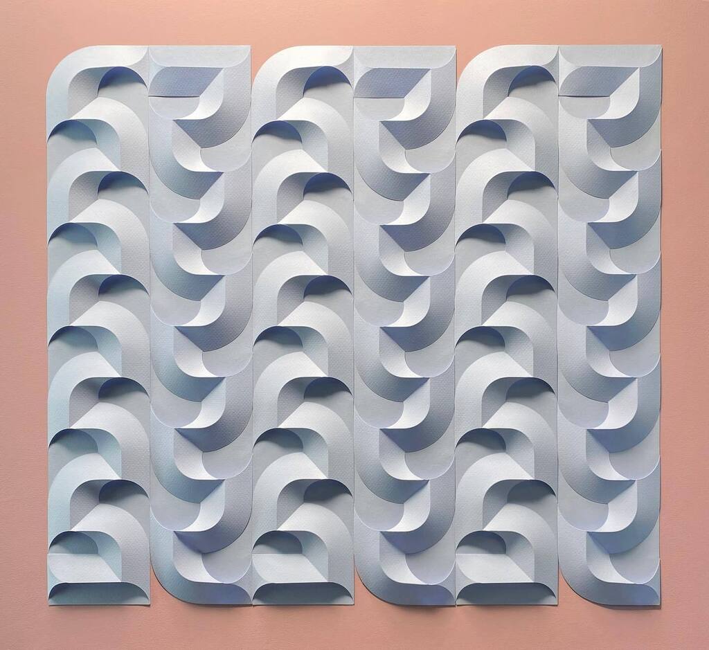 S&amp;S&amp;S&amp;S 17 in Alaska blue paper on Pink. 23” x 25” x 1” #shlian #paper #art #design #light #sculpture
