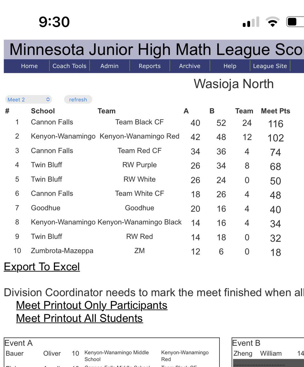 Another great Jr High math meet today! The Red Team finished 2nd tonight, and after 2 meets, they’re currently in 2nd! Oliver had the top score in event A, and is currently tied for 1st! we had a lot of other mathletes score well! <a href="/kwpublicschools/">K-W Public Schools</a> <a href="/KW5th6thgrade/">KW 5th & 6th Grade</a> <a href="/KWPrincipalRyan/">KW 7-12</a>