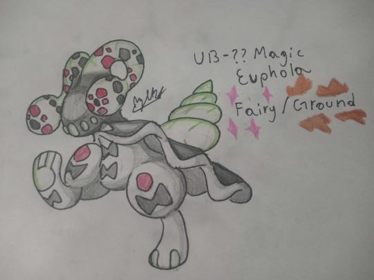 DeepZekrom's tweet photo. #BeastMonth Day 24, Smile! UB-?? Magic aka Euphola the Wide Grin Pokemon, a Fairy Ground type based on Sea Hares, Magicians and the Green-banded Broodsac #fakemon #artchallenge #fakemonartist #ultrabeast https://t.co/vFiwqg0beD