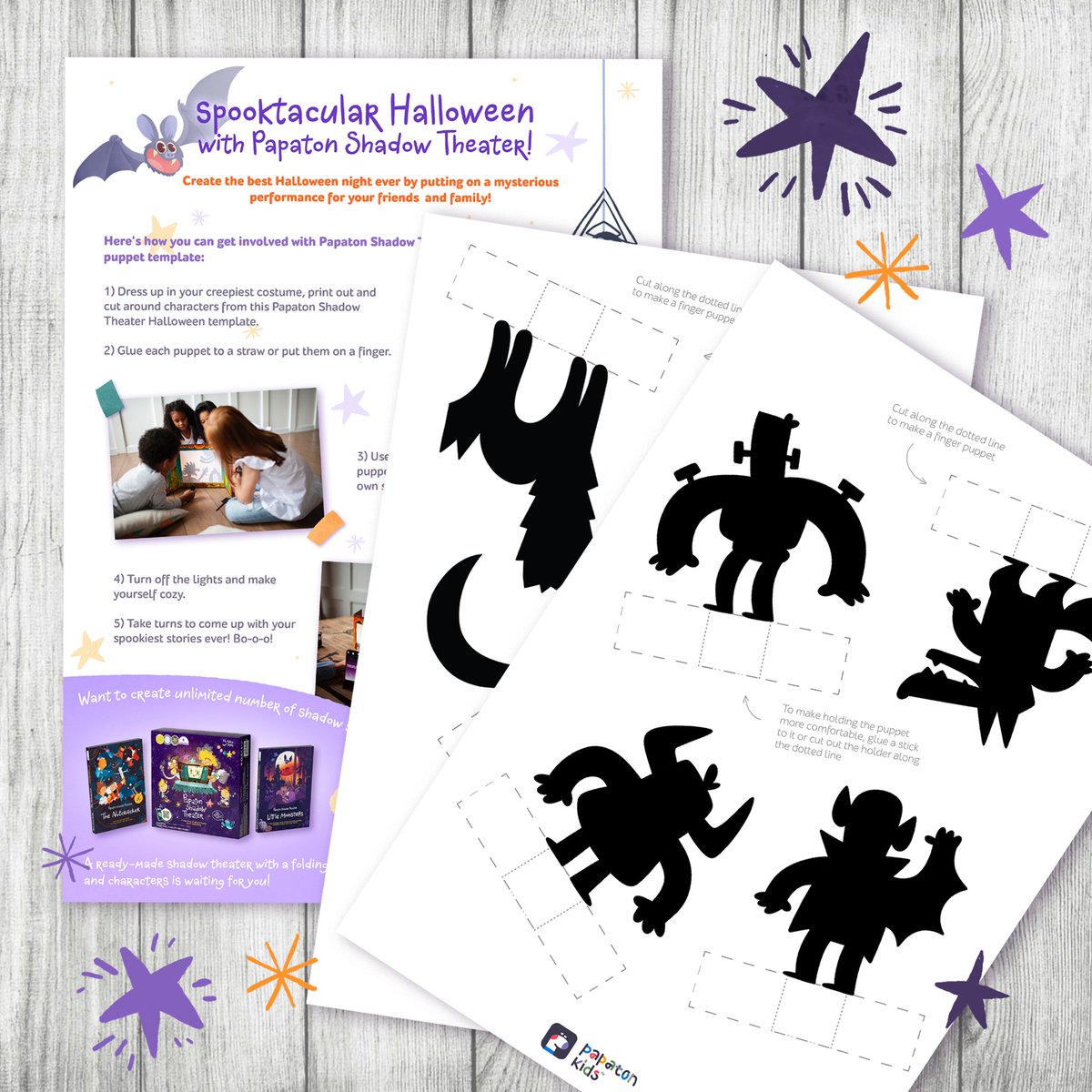 PapatonKids's tweet photo. Get our FREE shadow puppet printable! https://t.co/w5qzwoh00T Let your kids create a #spooktacular Halloween performance today! 
#Halloween2022 #halloweencrafts #halloweenactivity #HolidayGiftGuide #holidayseason https://t.co/BzMwIAXL8j