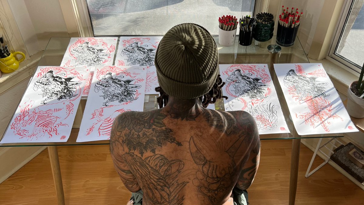 Lett_Arc's tweet photo. In-person lecture at the SFPL! Visual Reflections of a Black Future w/Hunter Saxony III, who will share some of his calligraphy and installation work while reflecting on his time in the Bay Area art scene from 2008 to now. Tues 11/1, 6pm — FREE to attend: https://t.co/OIGvlQAb2s https://t.co/9jDESHiLs4