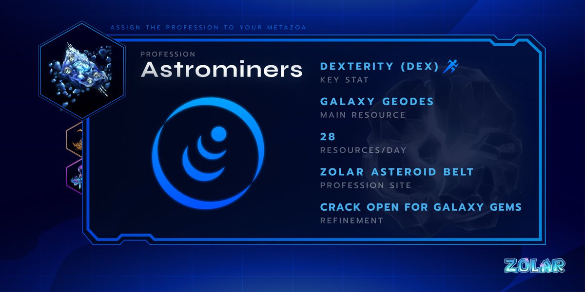 zolarnft's tweet photo. Mysterious folks with a hunger for gems,
Sweepers of the heavens overhead
To them, there is no mercy in the galaxy
Astrominers roam around the universe, free
Learn about our #Astrominers here (and a sneak peek into the Zolar Asteroid Belt!) https://t.co/Dz4SKYykUT