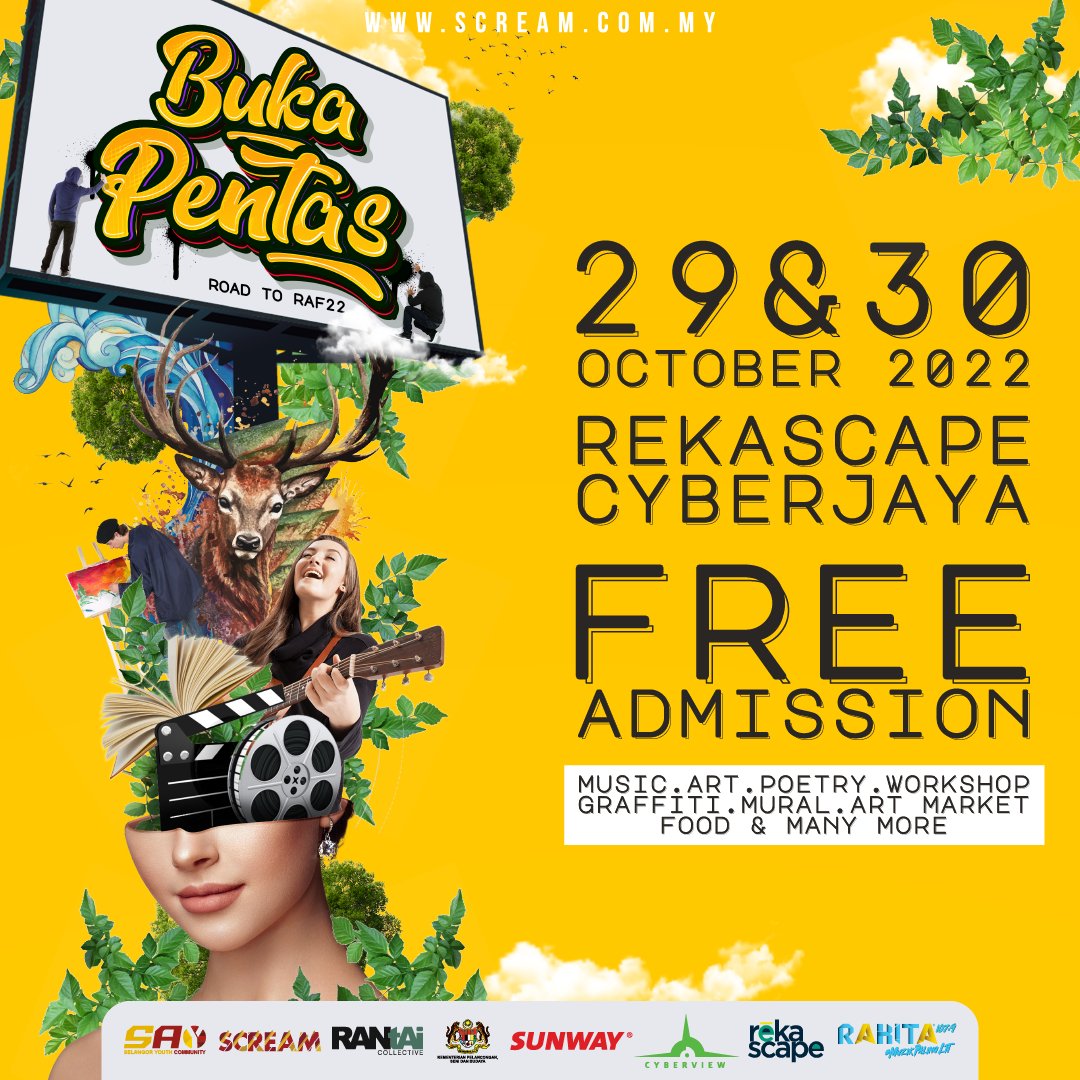Rakitamy's tweet photo. BUKA PENTAS 🎪, pra-acara oleh @SelangorYouth &amp; @SelangorCREAM. Ayuh ramai-ramai! Kita bagi meriah suasano 🔥

📆 29 &amp; 30 Oktober 2022
⏰ 12:00PM - 10:00PM
📍 RekaScape, Cyberjaya

#BP22 #RAF22 https://t.co/JQCoSvoyPM