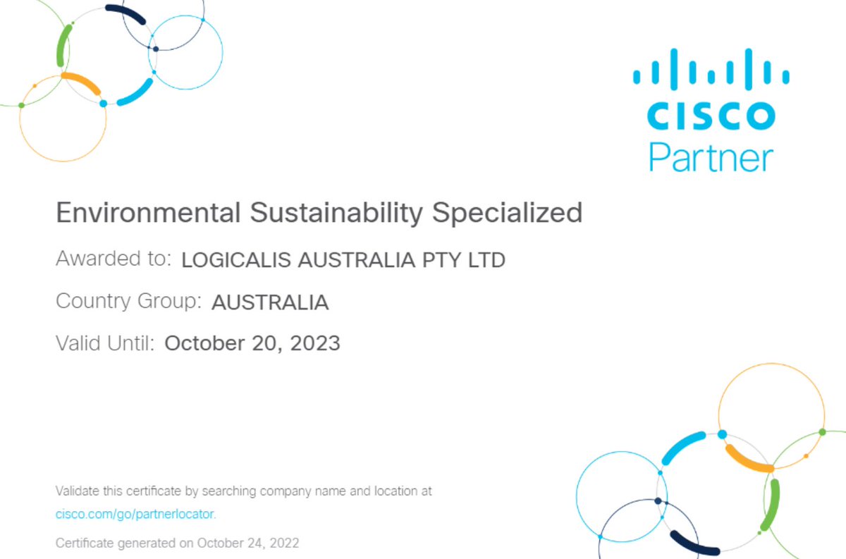 Logicalis Australia is proud to announce we have achieved the Environmental Sustainability Specialisation through the Cisco Partner Program!
#ArchitectsofChange #CiscoPartner  #Sustainability