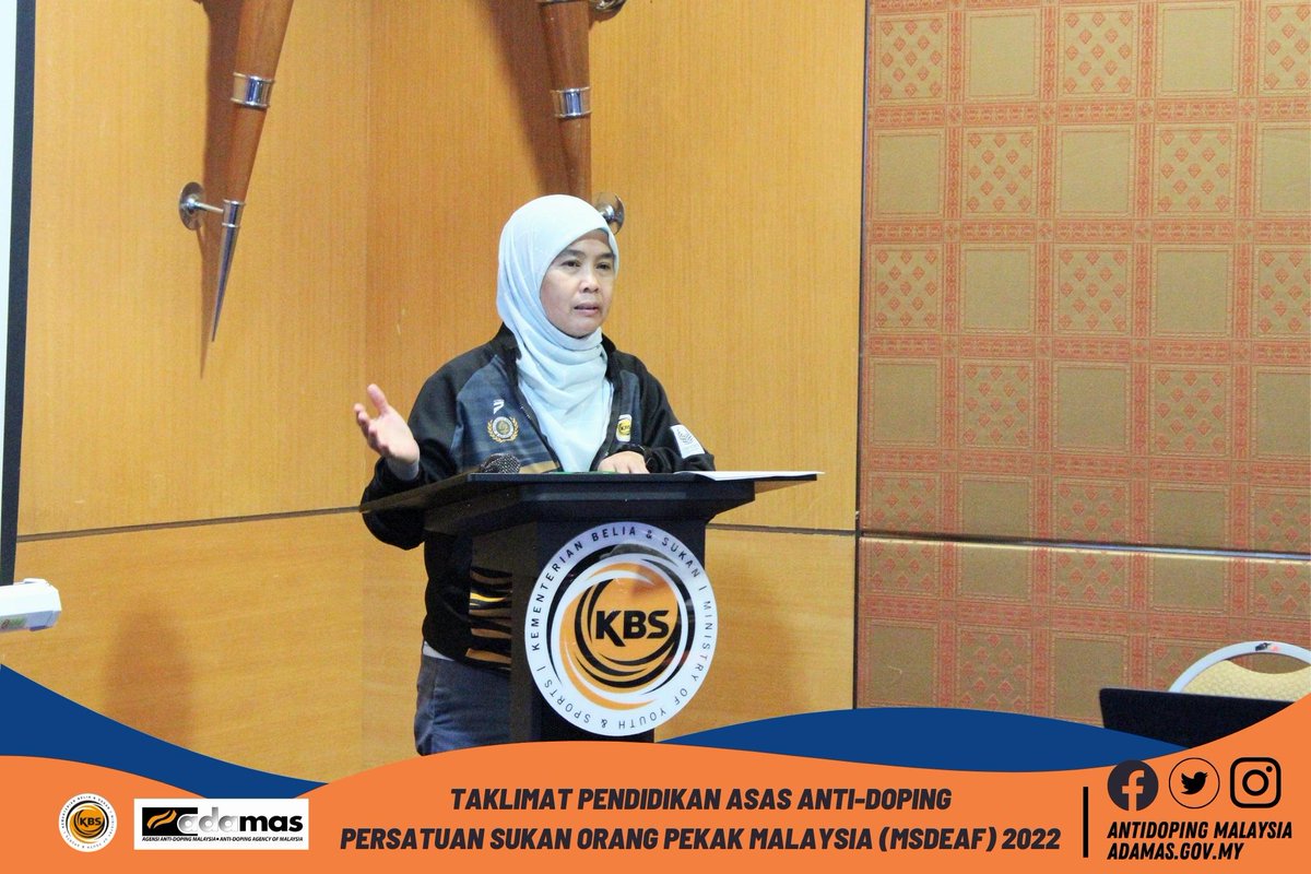ADAMAS_Malaysia's tweet photo. 15 Oktober 2022, Putrajaya – Pertama kalinya Agensi Anti-Doping Malaysia (ADAMAS) telah melaksanakan Seminar Pendidikan Anti-Doping dengan kerjasama Persatuan Sukan Orang Pekak Malaysia (MSDeaf).

#BeClean #BeHealthy #BeProud #PlayTrue #WinClean #PurePerformance #SayNoToDoping https://t.co/U0woi9zva4
