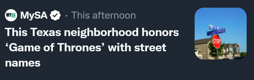 N_Overstreet's tweet image. You take a right on Incest Street, then keep going until the corner of Gratuitous Violence Avenue and Orgy Lane.
If you hit Sand Snake Boulevard, you've gone too far.