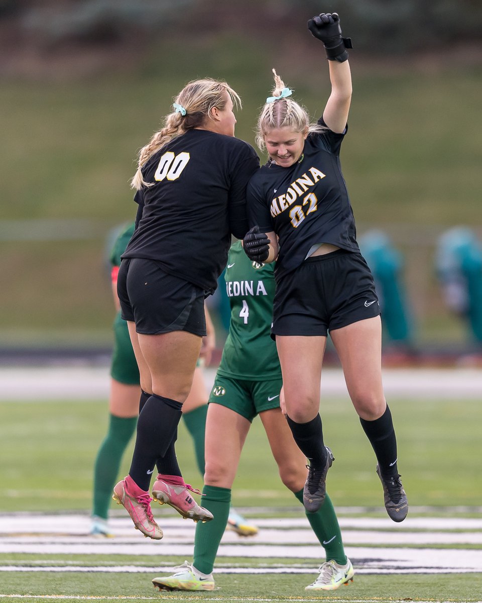 Medina's <a href="/brookeblomquist/">Brooke</a> and <a href="/lillysmith1027/">Lilly Smith</a> ready for the start of action against Revere tonight. @MedinaGSoccer