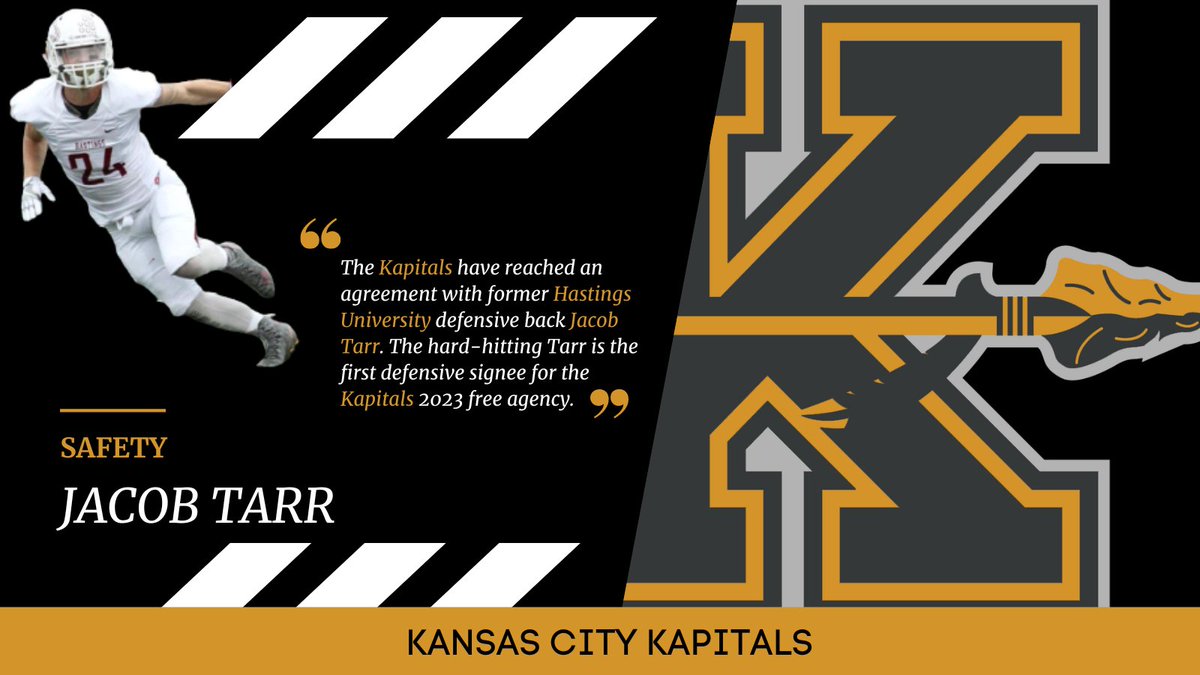 The Kapitals have reached an agreement with former Hastings University defensive back Jacob Tarr. The hard-hitting Tarr is the first defensive signee of the Kapitals 2023 free agency. #gokaps