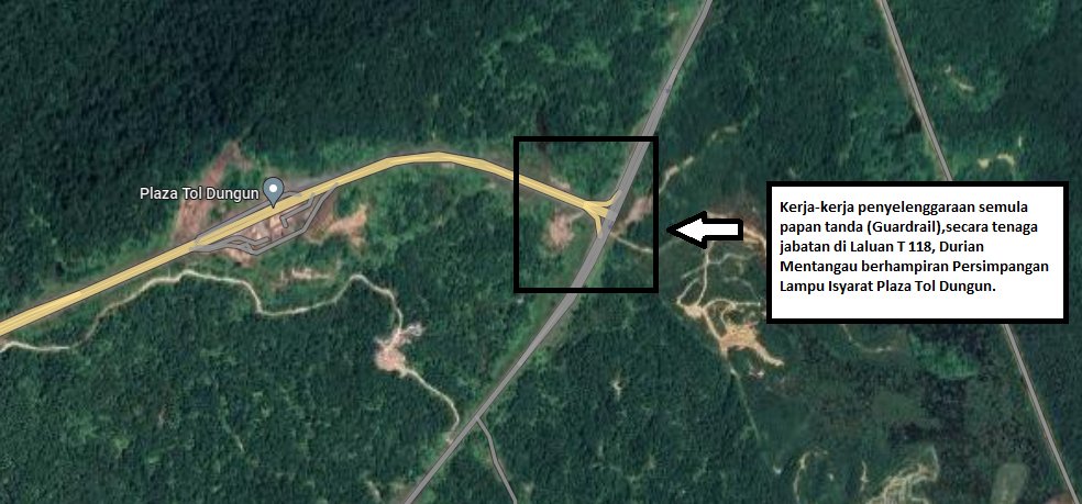 JKRDungun's tweet photo. Kerja-kerja penyelenggaraan semula guardrail secara tenaga jabatan di Laluan T 118, Durian Mentangau berhampiran Persimpangan ke Plaza Tol Dungun.
@JKRMalaysia @JKRTerengganu
@IrHjMdridzwan
@HasliJKR
@AlAzhar_JKR
@MisRuhaila @noorulasliza https://t.co/AMY561j29g