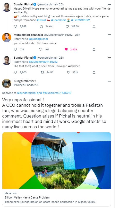 KungfuPanda313's tweet photo. @ashoswai Now even a CEO has become a troll..
Wonder when he has to hire/fire engineers and choose between a Muslim or a Hindu what will his inner most heart decide, Such a person should be Fired by Google Board ! https://t.co/GLQqKz5AKo