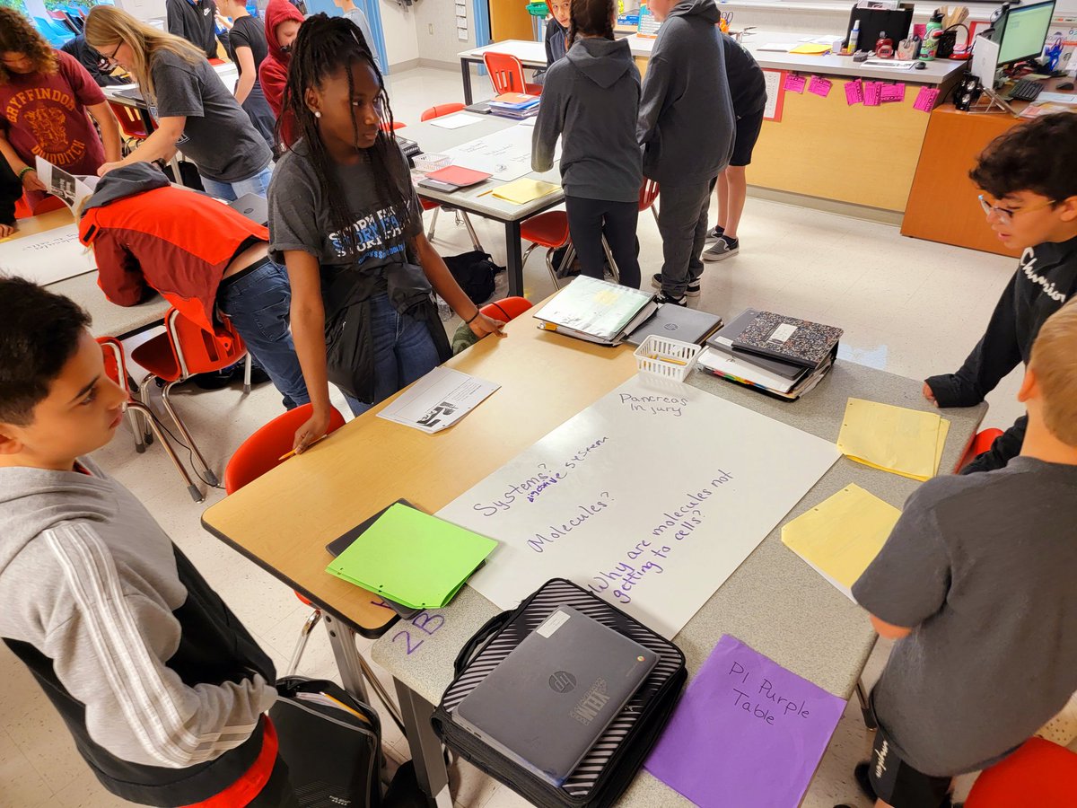 Ridgeline_MS's tweet photo. Young scientists in Ms. Cullum's 6th grade class make and test predictions on the effect of diseases on the delivery of molecules to the cells of the body. #StormFamily #LearningFocused https://t.co/5eaSPTqHGR