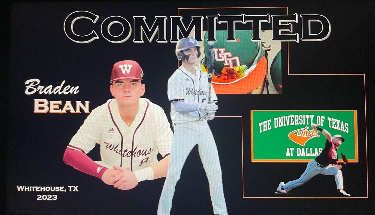 WHSTX_Baseball's tweet photo. Congrats to 2023 RHP/1B Braden Bean for his commitment to the University of Texas-Dallas. Big things ahead for Beano! https://t.co/iNnzT38u8Q
