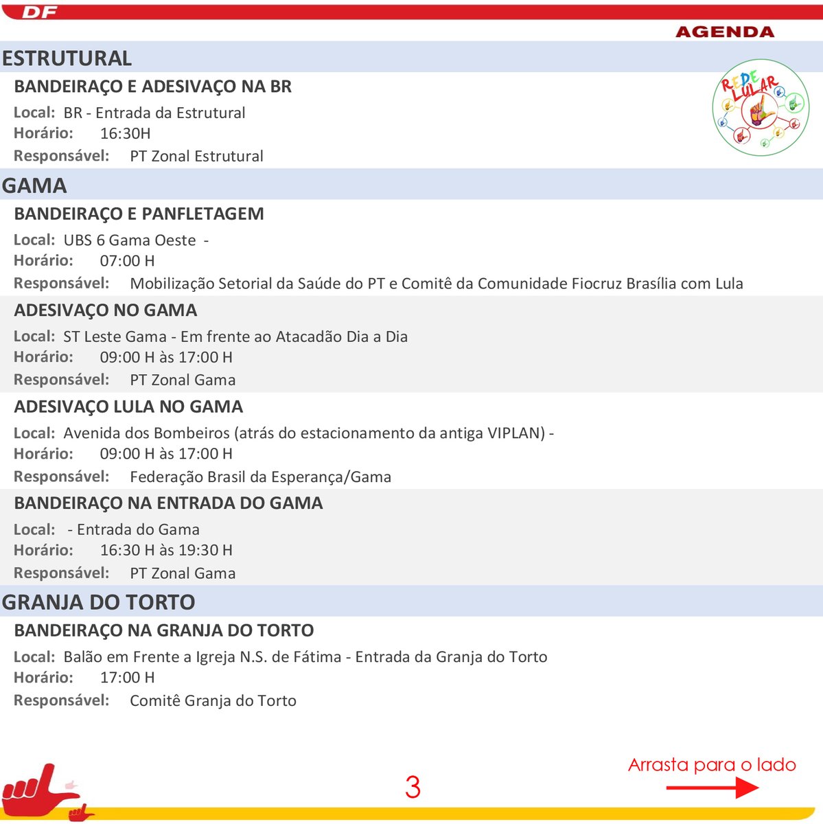 RedeLular's tweet photo. Dia de Luta!!
E vamos nos programar com a
Agenda DF Lula Presidente - 25/10/2022 (Terça-feira)
Faltam 5 dias!
Mais e mais gente nas ruas vai fazer toda a diferença!
Vambora!
#Lulapresidente #vote13 #BrasildaEsperança #DFcomLula
Siga @LulanoTelegram
Segue o 🧶 https://t.co/Q9yUsPgpOw