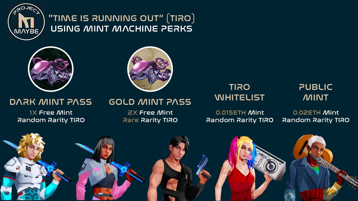 ProjectMaybeNFT's tweet photo. TIRO NFTs are MINTING Nov 6th! WL Wallet collection has begun🚀
⚡Gold Mint Pass Holder: 2X Free Mint, Guaranteed Rare Rarity
⚡Dark Mint Machine Holder: 1X Free Mint, Random Rarity
⚡Whitelist: 0.015 ETH, Random Rarity
⚡Public Mint: 0.02 ETH, Random Rarity
#NFTs #NFTCommuinity https://t.co/gAn1bI1XLc