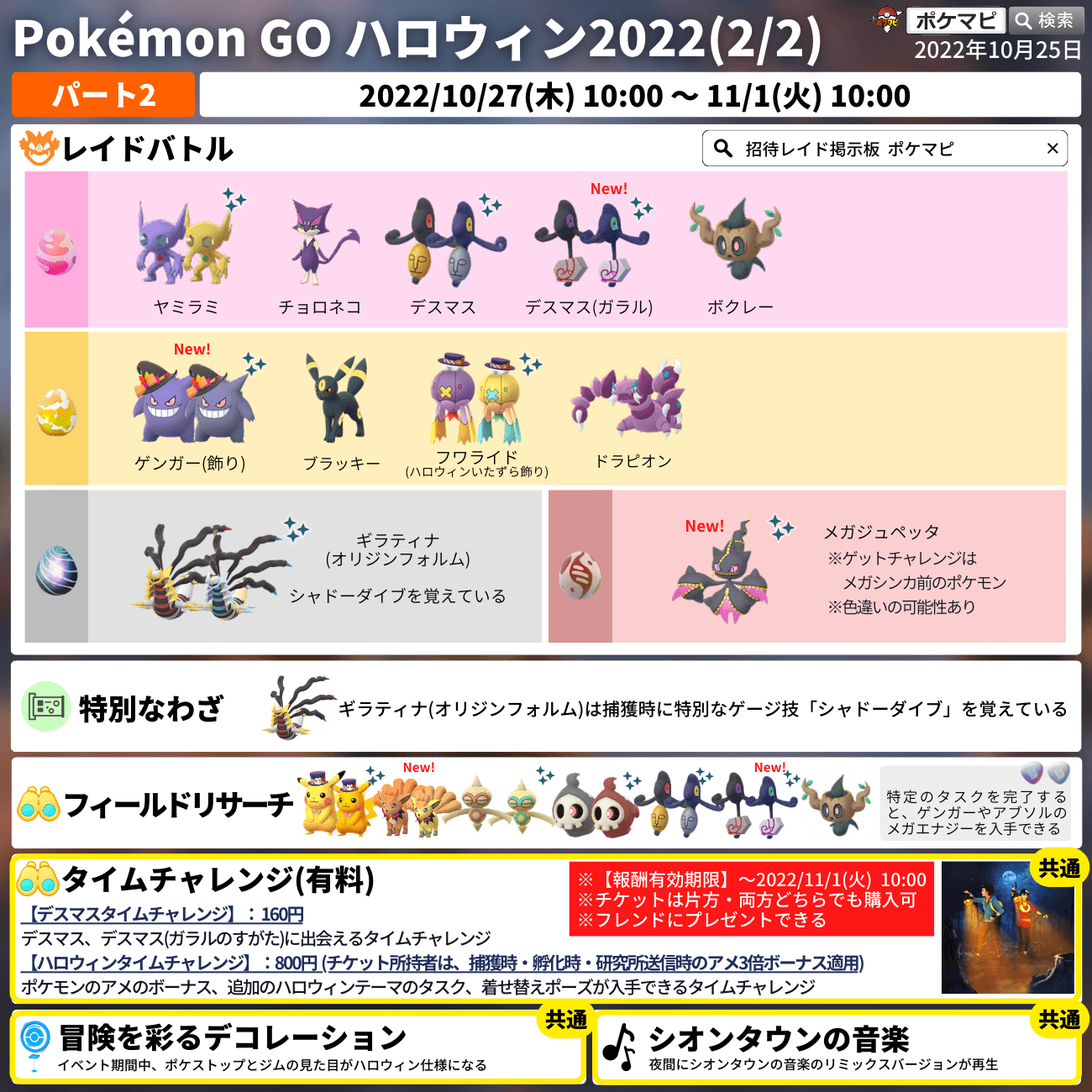 ポケモンgo攻略情報 ポケマピ Pokemon Go ハロウィン22 パート2 期間 10 27 木 朝10時 11 1 火 朝10時 色違いの バケッチャ パンプジン 初登場 新登場のコスチュームポケモン ギラティナ オリジンフォルム が捕獲時に シャドー