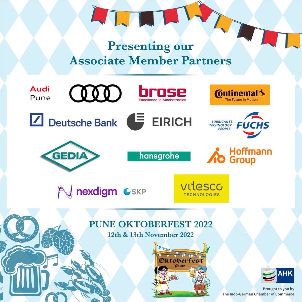 IndoGerman's tweet photo. Introducing our Associate Member Partners for the #PuneOktoberfest2022 🍻 

#Pune #beers #craftbeers #partners #German #beertaps #puneevents #November #Savethedate https://t.co/D7cOO9SRtG