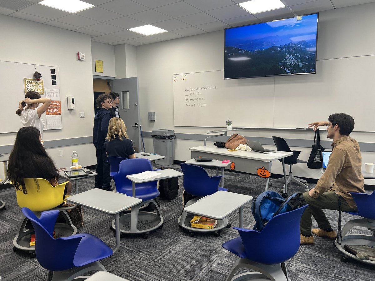 DNapoliXHS's tweet photo. Xaverian’s Art &amp; Literature Club-The Voyager welcomes aboard Mr. Dellorusso as co-moderator. A #Zeal to create and collaborate is in the air as these clippers engage in writers dialogue &amp; Mr. Dellorusso highlights the importance of emphasis on aesthetic &amp; author’s craft. https://t.co/XkA8JOK6BX
