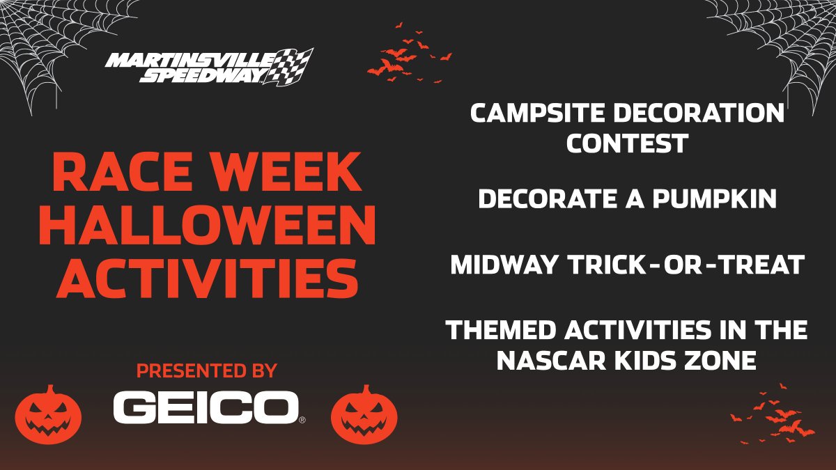 👻 Things are going to be scary fun this week! Check out the fan guide for more about the Halloween activities presented by @GEICO & everything else happening this weekend: nas.cr/3BFMTdQ #Xfinity500 #DeadOnTools250 #VARacingLovers200