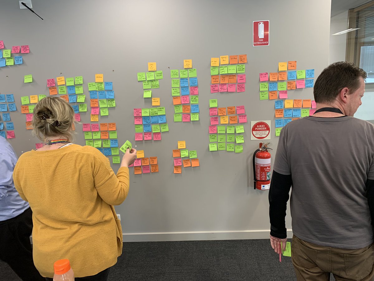 andypriestner's tweet image. Wow. Such a huge affinity map - just 2 hours of research here at @monashunilib Each post-it contains a problem (pink), praise (green), an idea for change (orange), or an observation/behaviour (blue) #uxtour #affinitymapping #userexperience