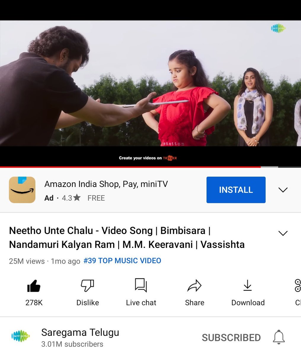 2️⃣5️⃣+ Million Views --- #NethoUnteChalu Video Song Still Trending YouTube Music 🥳🎶 @NANDAMURIKALYAN @NTRArtsOfficial @DirVassishta @iamsamyuktha_ @ZEE5Telugu #Bimbisara