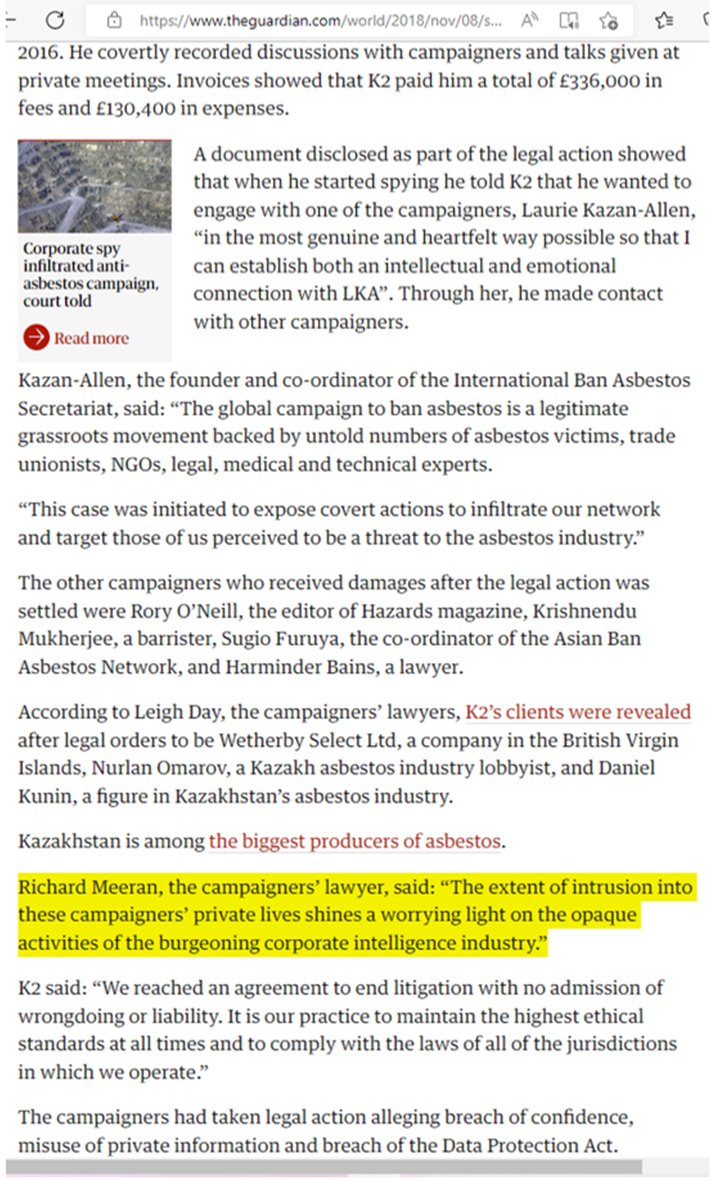 NikkyIntheWorld's tweet photo. @BoatmanCapital @AvzMinerals @tommyr345 @FinancialReview @CIA @PFPAOfficial @PentagonPresSec @TheSentry_Org @Global_Witness @TheWilsonCenter @wilsonquarterly @CongoHoldup @KiengeKki @StateDept 😲ESPIONAGE 🇬🇧K2 Intelligence pays damages for "SPYING"🤯on activists
Headline @guardian 
@BoatmanCapital #DavidRobertson appears 2be MDirector of London-based #K2Intelligence
🇬🇧Illegal practices

@CIA @PentagonPresSec $AVZ #Lithium 🇨🇩⛏️#DRCongo #InflationReductionAct @FinancialR https://t.co/MLckHZsIFI