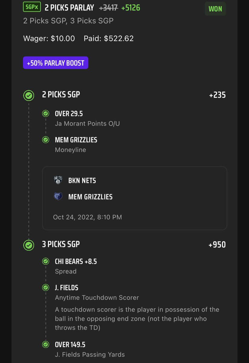 stringbootbill's tweet image. We call this one the Double 🐻 
Morant and Fields… well done 
#GamblingTwitter