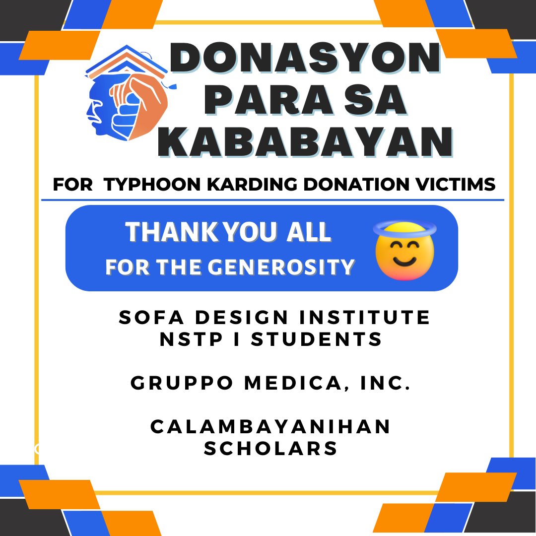 TROPACalamba's tweet photo. Mga Ka-CALAMBAYANIHAN, sa ating pagtutulungan kasama ang Angat Bayanihan nakalikom tayo ng  relief goods na ating ipapadala para sa mga biktima ng Bagyong Karding. 

Maraming Salamat po  sa SOFA Design Institute NSTP 1 Students, Gruppo Medica Inc. at Calambayanihan Scholars.😇 https://t.co/Rgd2qdtwSz