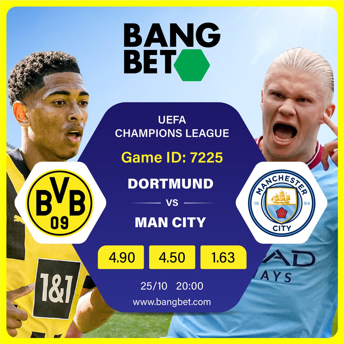 BangbetNaija's tweet photo. Will Haaland return to haunt Dortmund or will Bellingham and co be too hot to handle for Man City? Make your predictions 👉https://t.co/b8jFxxYpgz.
#DORMCI #dortmund
#UCL #mancity #ucfa
#BangBet https://t.co/kftTctKLv0