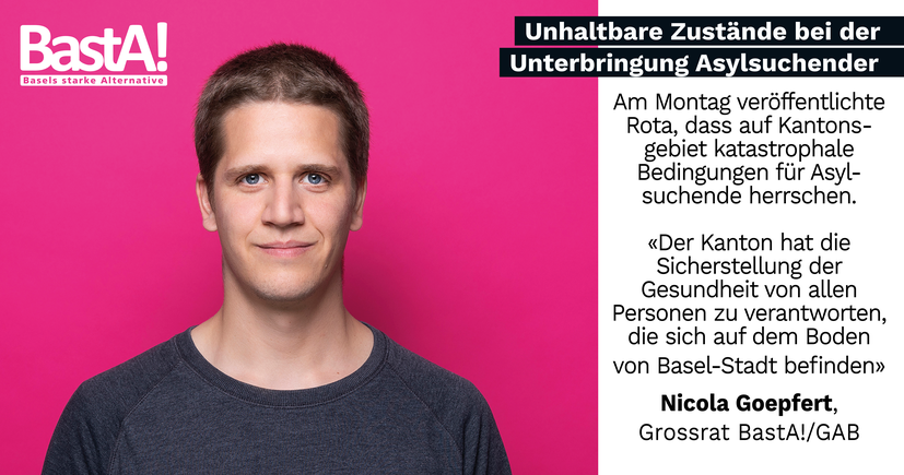 <a href="/BaselStadt/">Kanton Basel-Stadt</a> trägt die Verantwortung für eine menschenwürdige Unterbringung und die Gesundheit von allen Menschen auf Kantonsgebiet. Hier meine Reaktion auf die News von <a href="/3rosen/">3 Rosen gegen Grenzen</a> und <a href="/MigrantRota/">RotaMigrant</a> 
basta-bs.ch/artikel/unhalt…