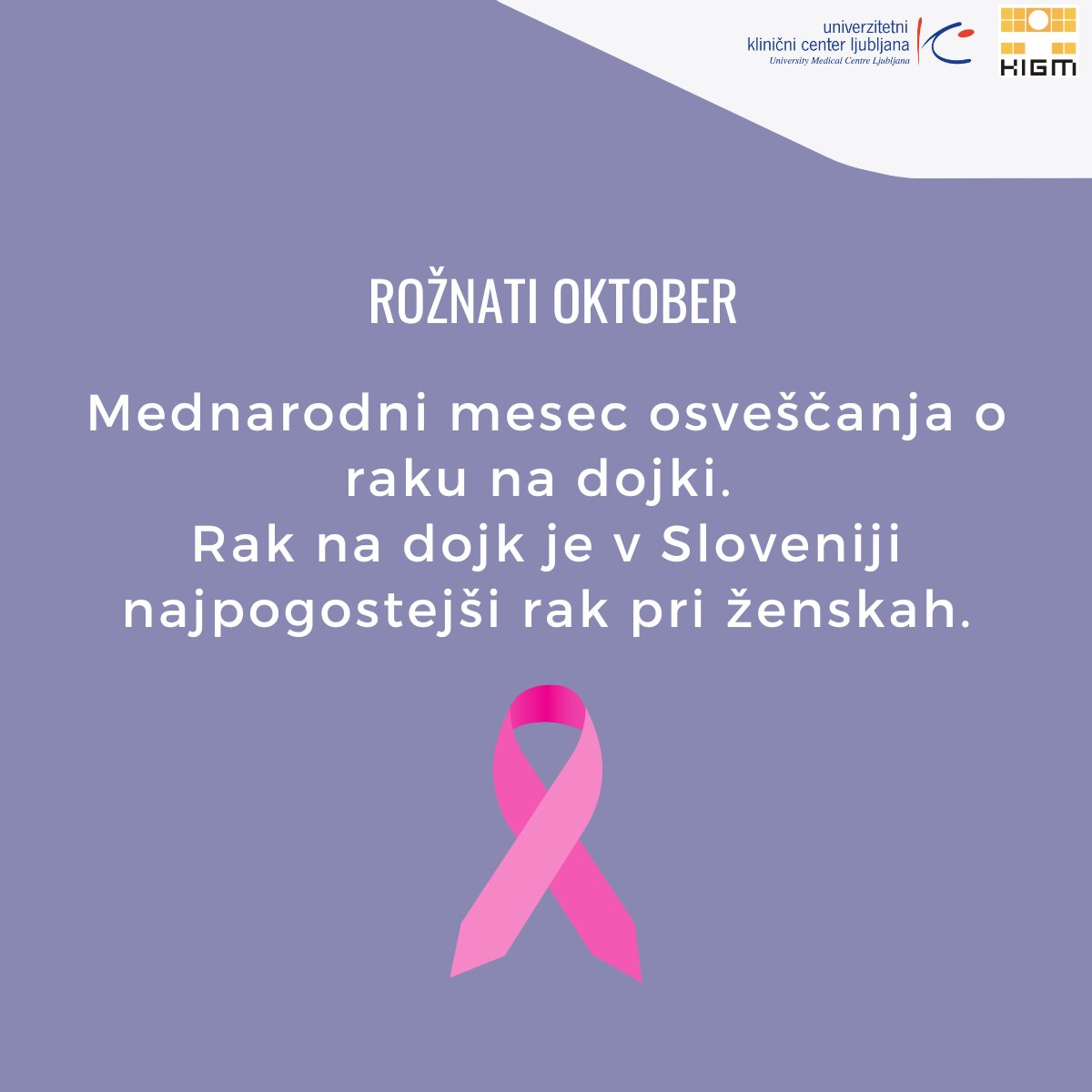KIGMinfo's tweet photo. Rožnati oktober - vsako leto obeležujemo rožnati oktober, mednarodni mesec osveščanja o raku na dojki 
Podobno kot v večini razvitih držav je rak dojk tudi v Sloveniji najpogostejši rak pri ženskah. Rak dojk ni izključno bolezen žensk, saj sta med obolelimi tudi 1-2% moških. 🎗 https://t.co/kt1r9EZoRk